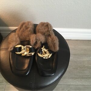 Black Fur-Lined Loafers